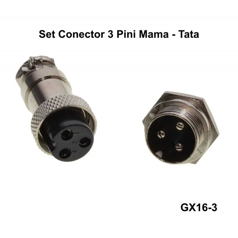 Set Conector Incarcator GX 3 Pini, Tip Aviator, (mama-tata GX16)