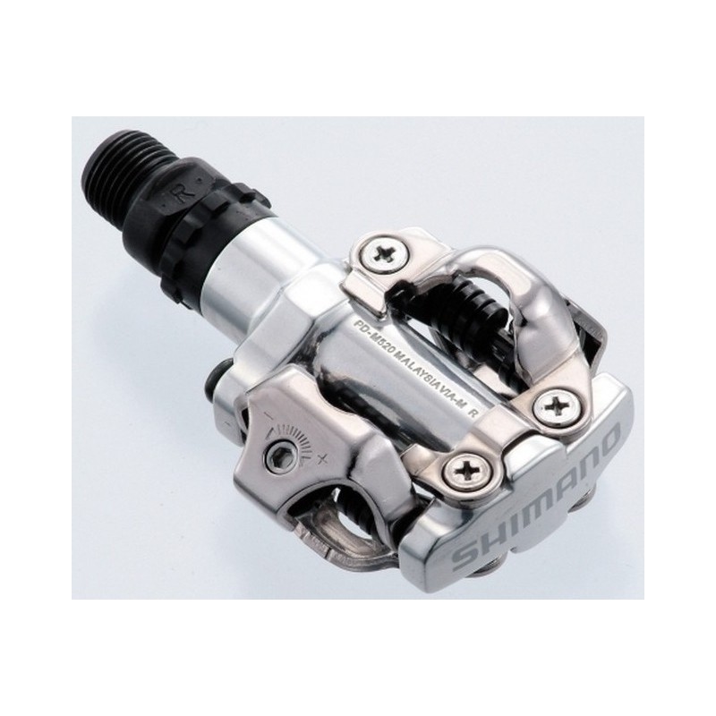 PEDALE SHIMANO PD-M520S, SPD, FARA CATADIOPTRII, INCL. PLACUTE, ARGINTIU, AMBALAT IND.