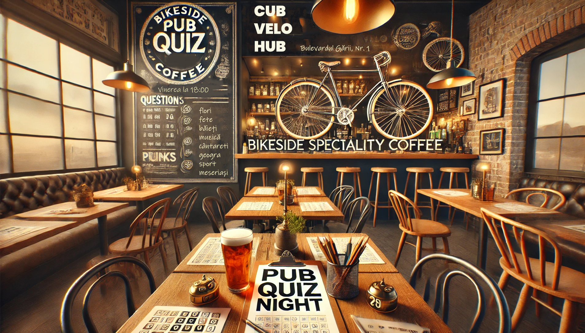 Afis Pub Quiz la CUB Velo Hub